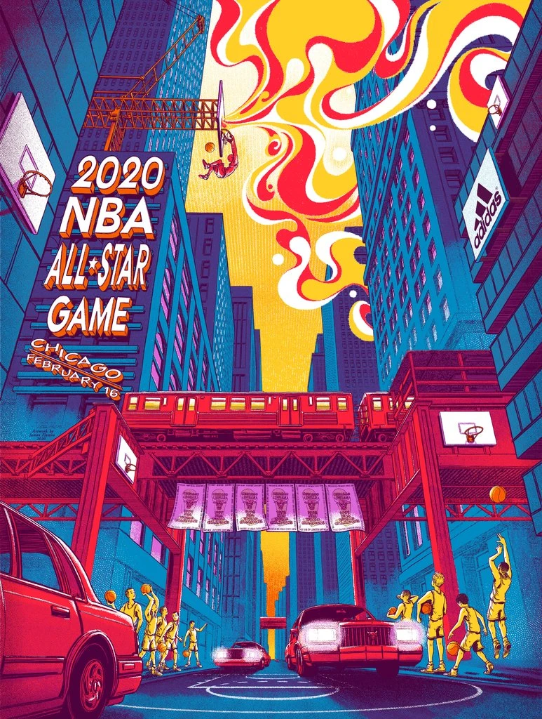 Chicago, IL NBA All Star Game - 2020 James Flames Poster Chicago Bulls
