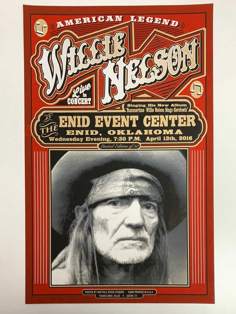 Gig Posters Willie Nelson - 2016 Mattole River Studios Poster Enid, OK