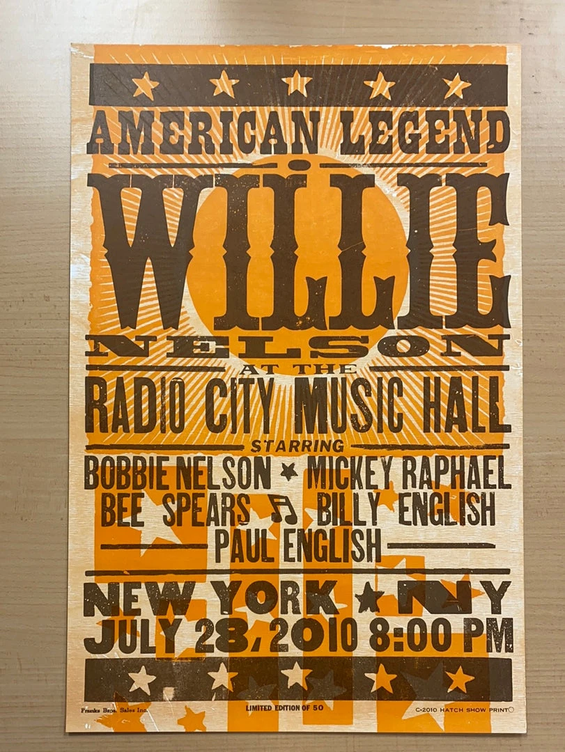 Gig Posters Willie Nelson - 2010 Hatch Show Print 7/28 Poster New York, New York