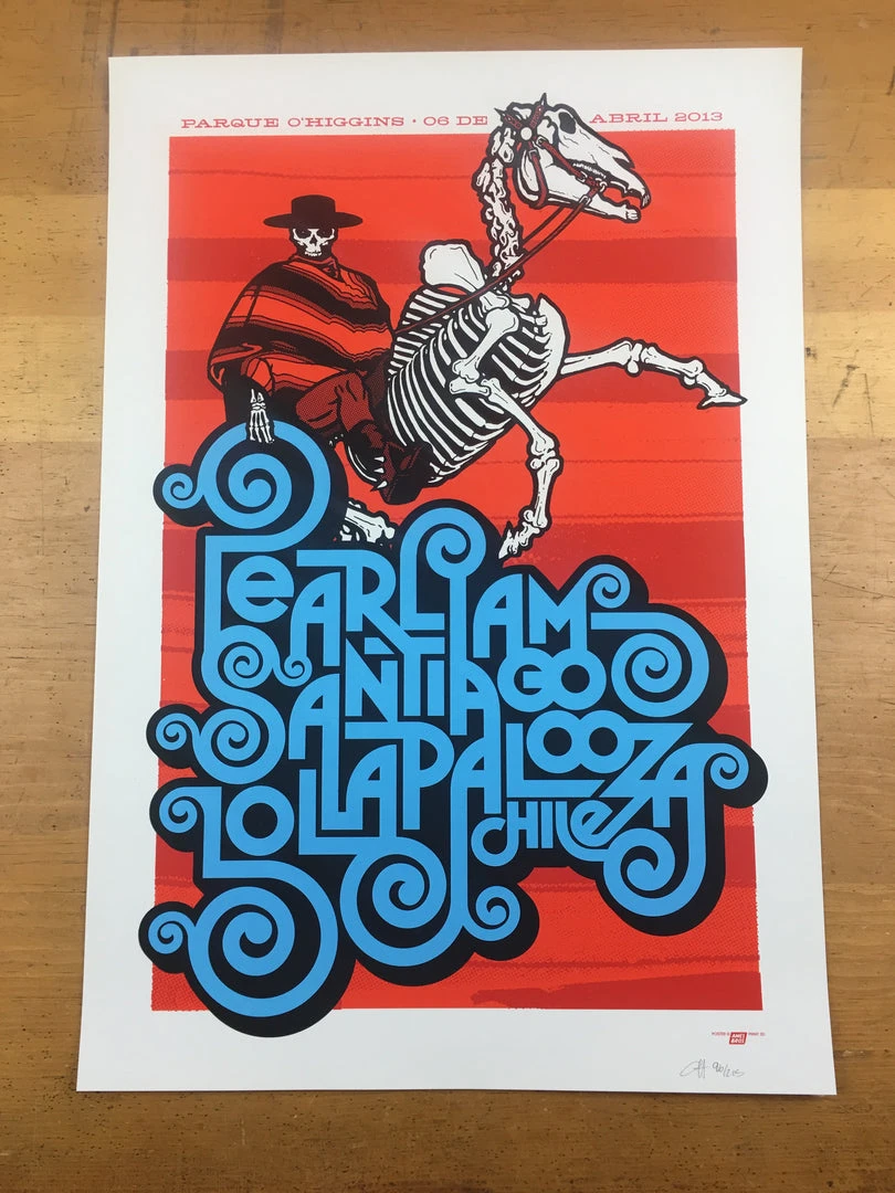 Ames Brothers Pearl Jam - 2013 Ames Bros Poster Santiago, Chile Lollapalooza S/N Gig Posters