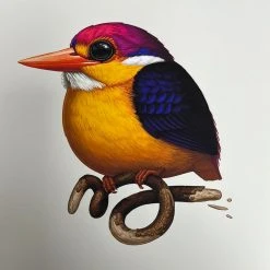 Fat Bird - 2020 Mike Mitchell Poster Rufous-Backed Dwarf Kingfisher AP Art Prints