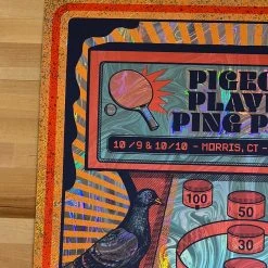 Foil Posters Pigeons Playing Ping Pong - 2020 Status Serigraph FOIL Poster Morris, CT
