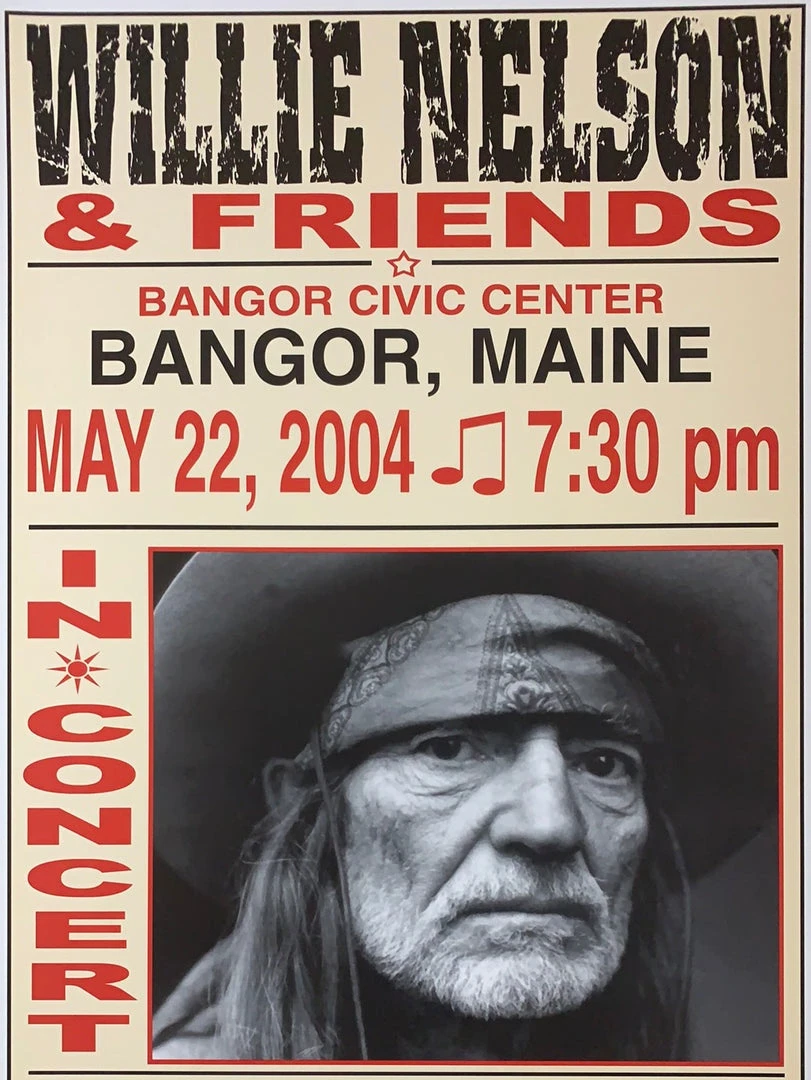 Willie Nelson - 2004 Franks Brothers 5/22 Poster Bangor, ME Gig Posters