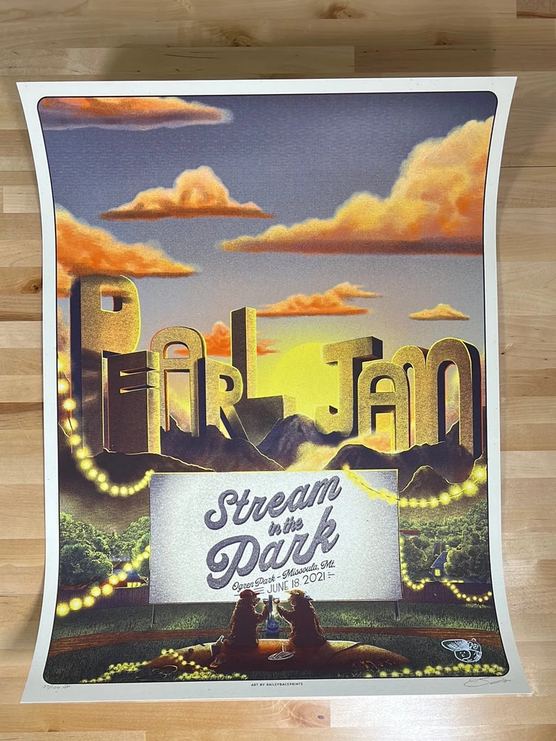 Railey Bace Prints Pearl Jam - 2021 Bailey Race Poster Missoula, MT Streaming AP Gig Posters