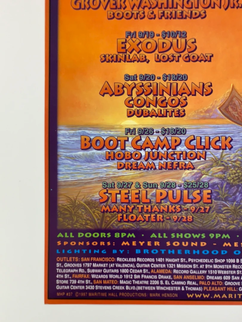 Sold Out Posters MHP 37 Maritime Hall - 1997 Poster September Wailers, Exodus San Fran 1st Gig Posters