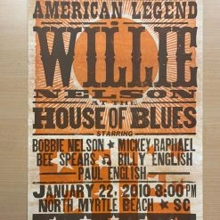 Gig Posters Willie Nelson - 2010 Hatch Show Print 1/22 Poster North Myrtle Beach, South Carolina