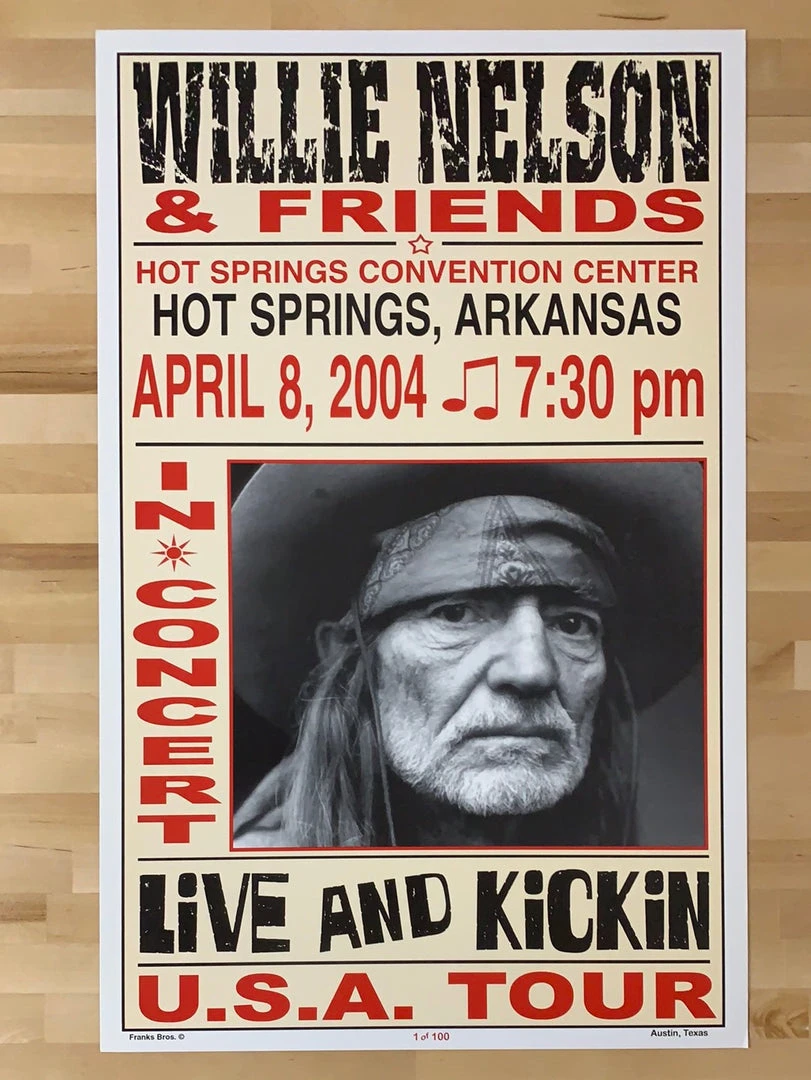 Willie Nelson - 2004 Franks Brothers 4/8 Poster Hot Springs, AR Gig Posters