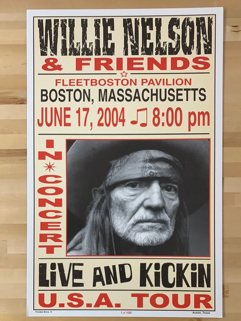 Willie Nelson - 2004 Franks Brothers 6/17 Poster Boston, MA Gig Posters
