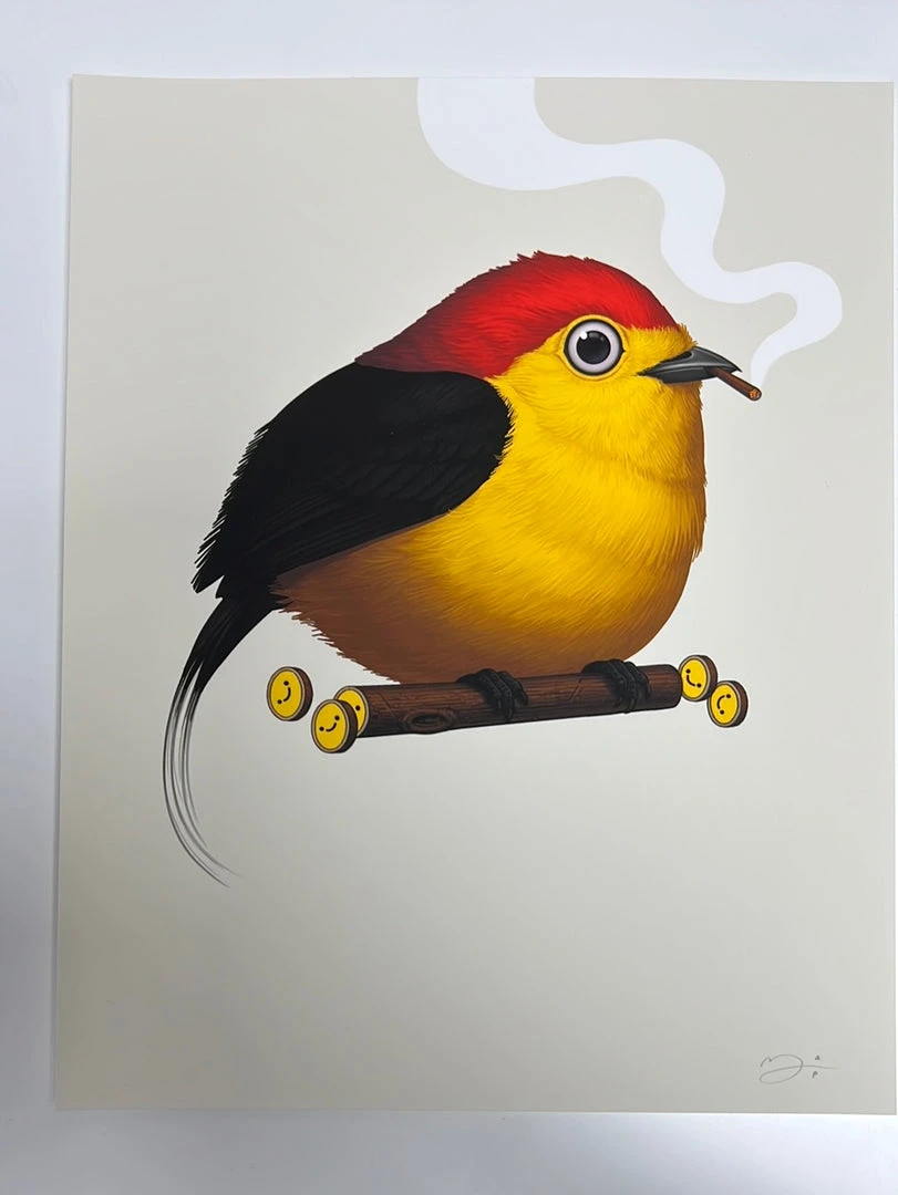 Fat Bird - 2019 Mike Mitchell Poster Wire-tailed Manakin Variant