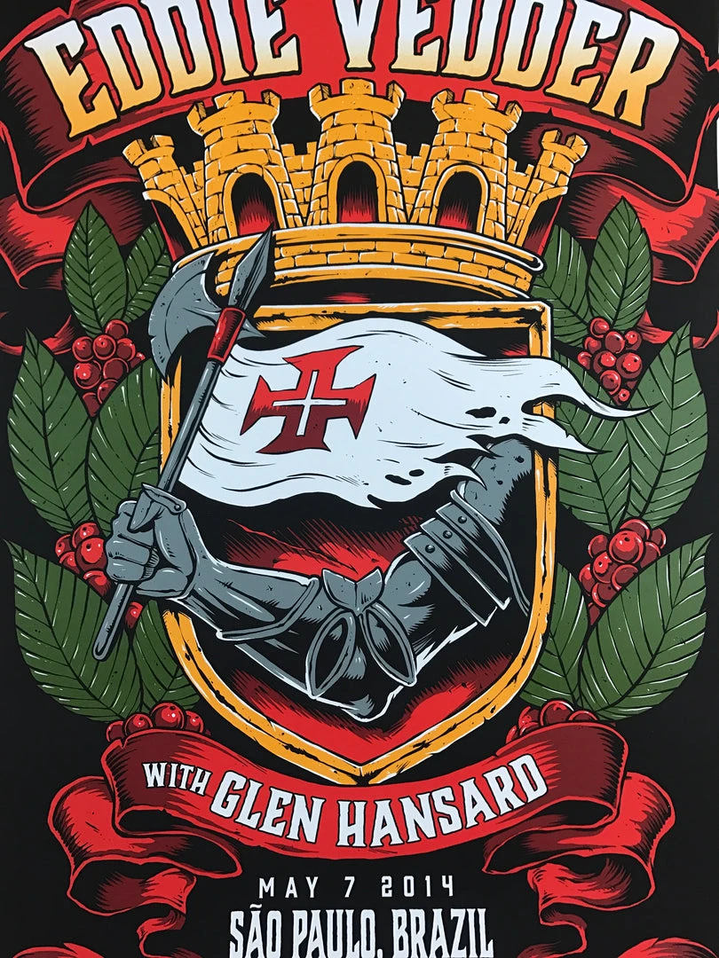 Gig Posters Eddie Vedder - 2014 Brandon Heart Poster Sao Paulo, Brazil Citibank Hall S/N