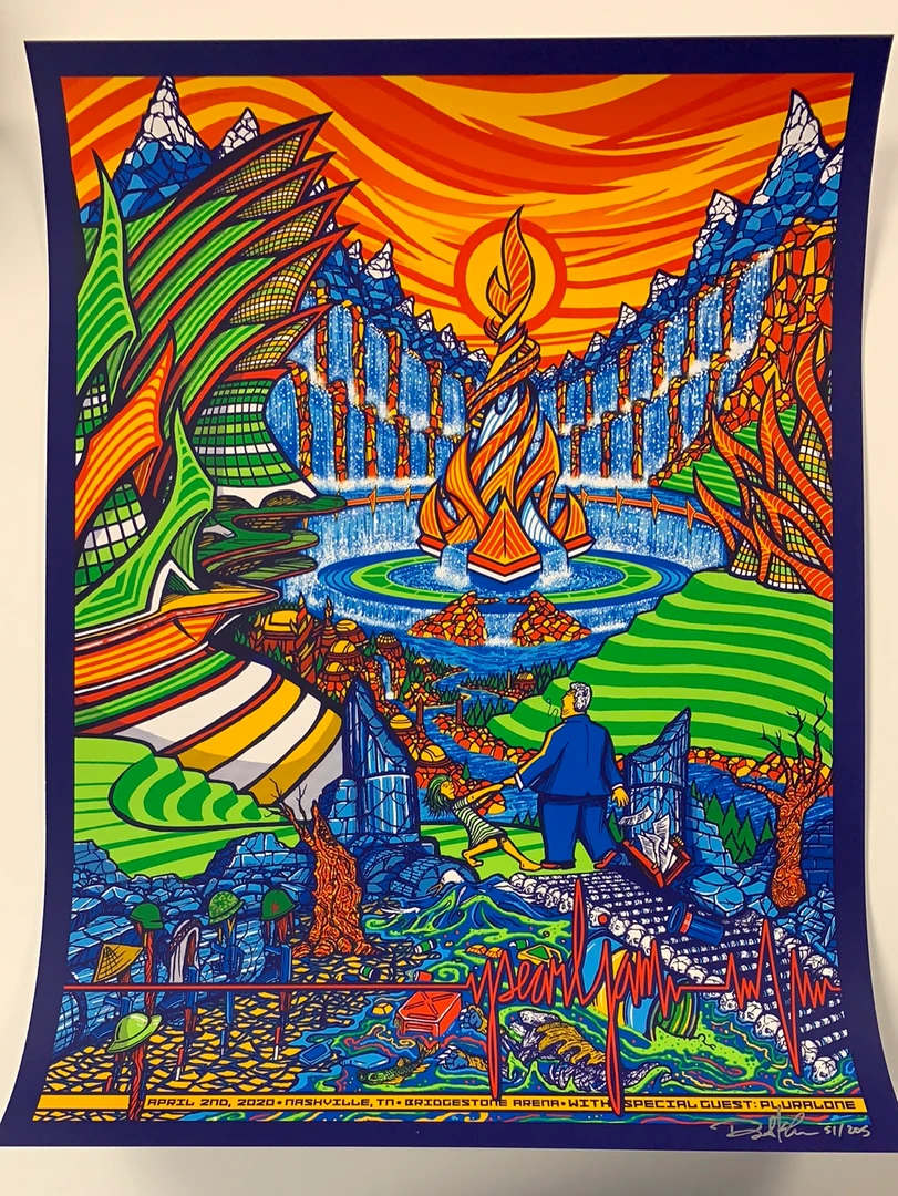 Pearl Jam - 2020 Brad Klausen Poster Nashville, TN S/N Ed Bridgestone Arena Gig Posters