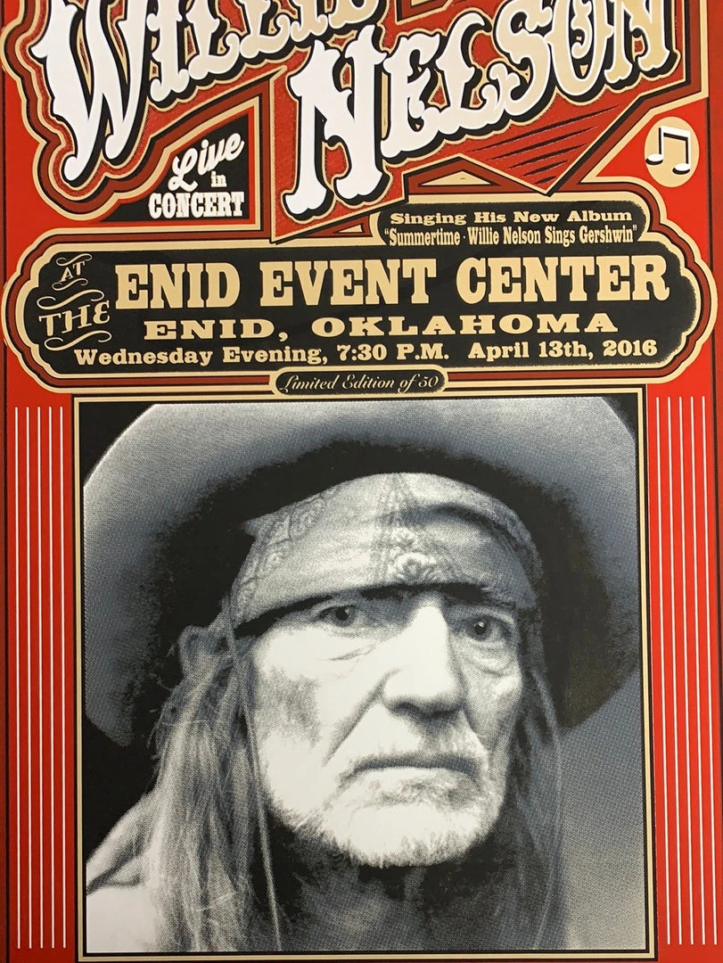 Gig Posters Willie Nelson - 2016 Mattole River Studios Poster Enid, OK