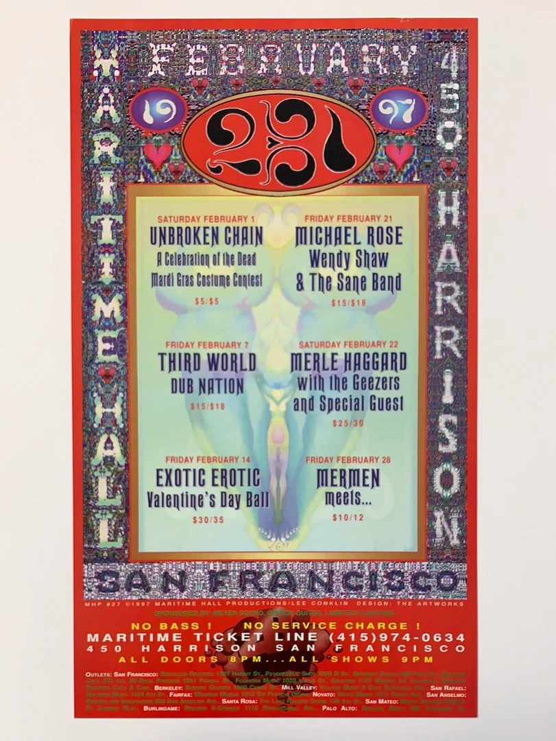 MHP 27 Merle Haggard - 1997 Lee Conklin Poster Maritime Hall San Fran 1st Gig Posters