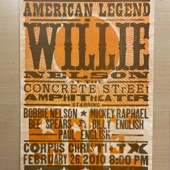 Gig Posters Willie Nelson - 2010 Hatch Show Print 2/26 Poster Corpus Christi, Texas