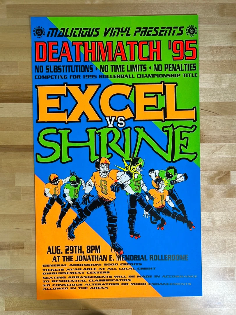 Sold Out Posters Gig Posters Excel Vs. Shrine - 1995 Malicious Vinyl Presents Poster Rollerball Championship