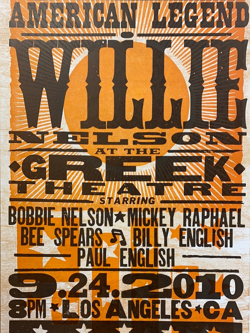 Willie Nelson - 2010 Hatch Show Print 9/24 Poster Los Angeles, California Gig Posters