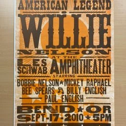 Gig Posters Willie Nelson - 2010 Hatch Show Print 9/17 Poster Bend, Oregon